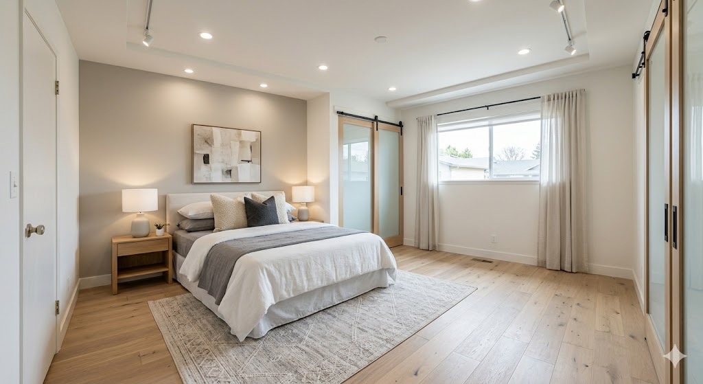 Bedroom after modern bright hardwood