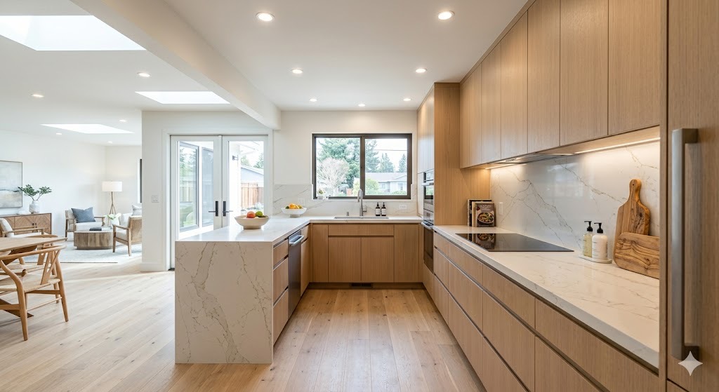 Kitchen after open modern skylight