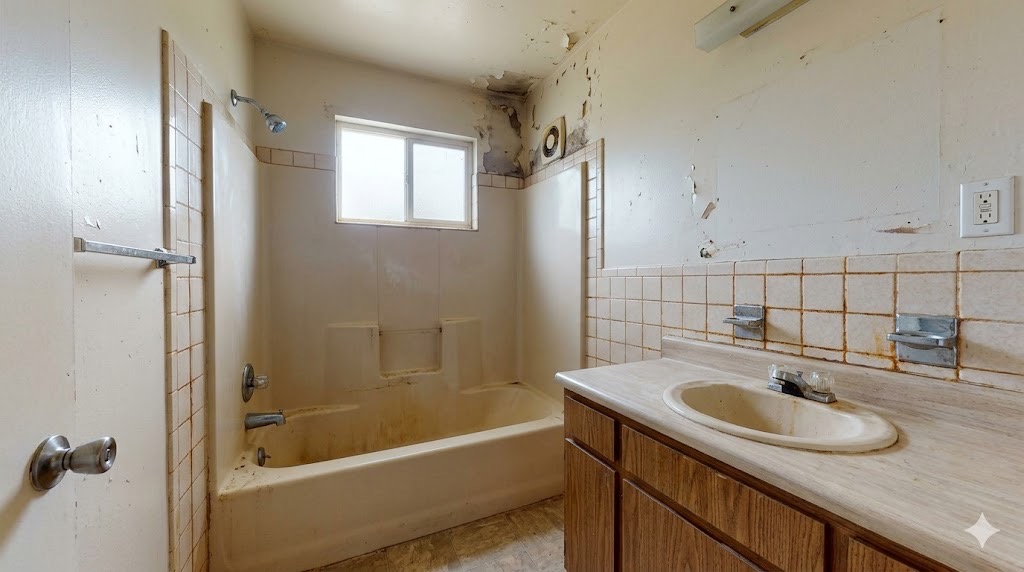 Bathroom before dated tile