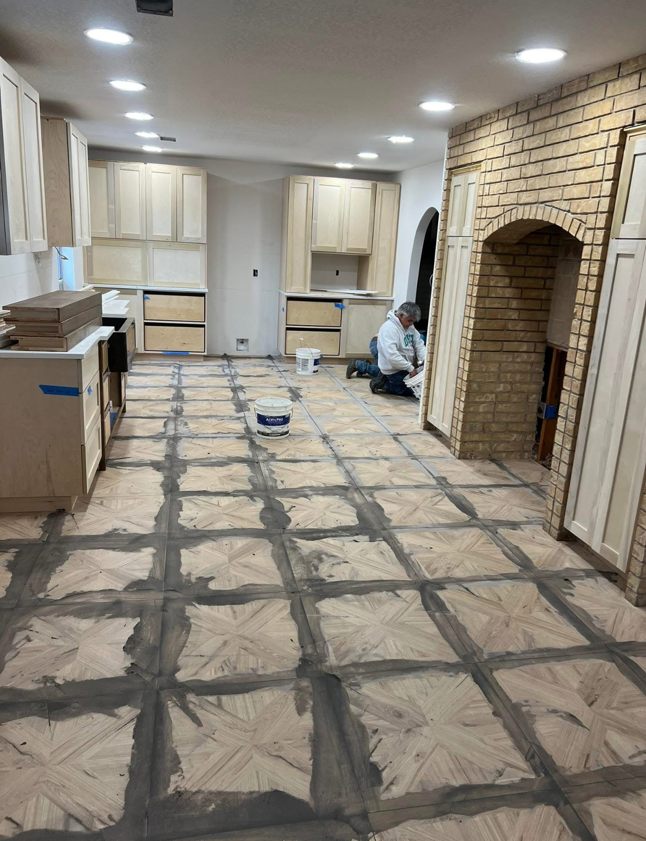 Kitchen build out in progress tile floor