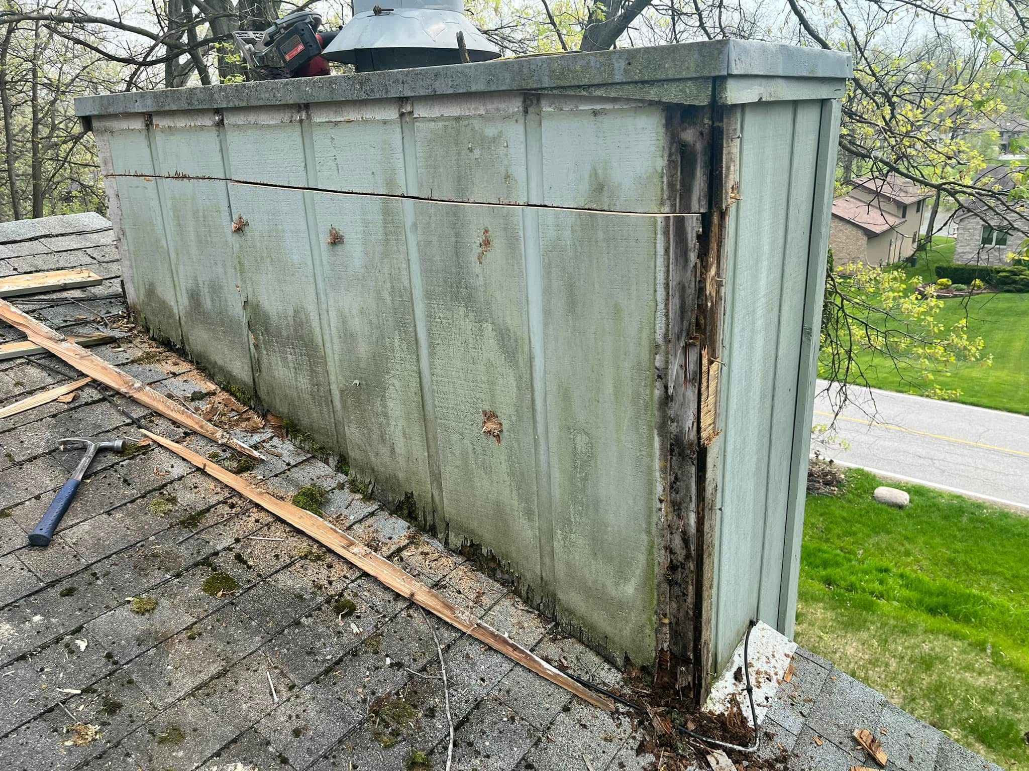 Chimney siding after new sheathing